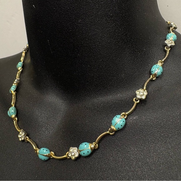 Jewelry - Ladybug Gold Tone and Turquoise Color Beaded Choker Necklace